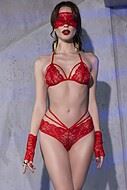 Playful lingerie set, straps over bust, lace cups